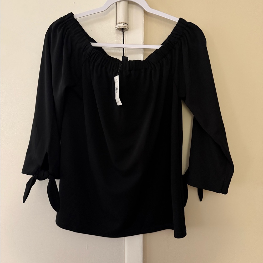 Ann Taylor Factory Black Tie-Sleeve Blouse